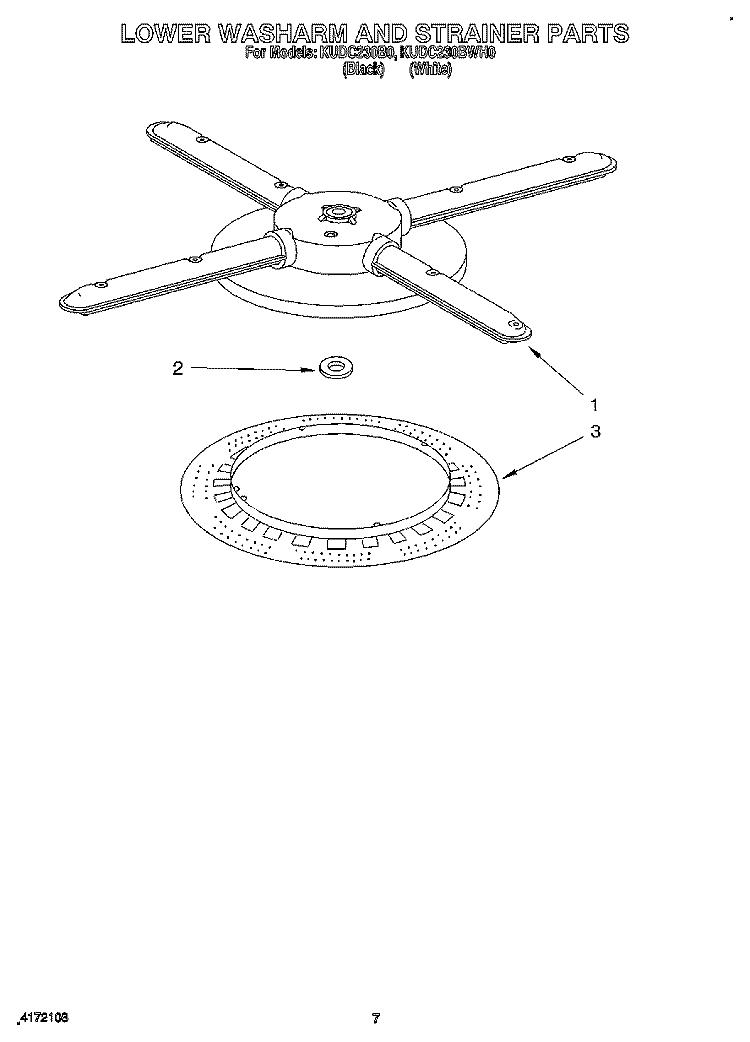 LOWER WASHARM AND STRAINER Diagram and Parts List for KUDC230B0  KitchenAid Dishwasher
