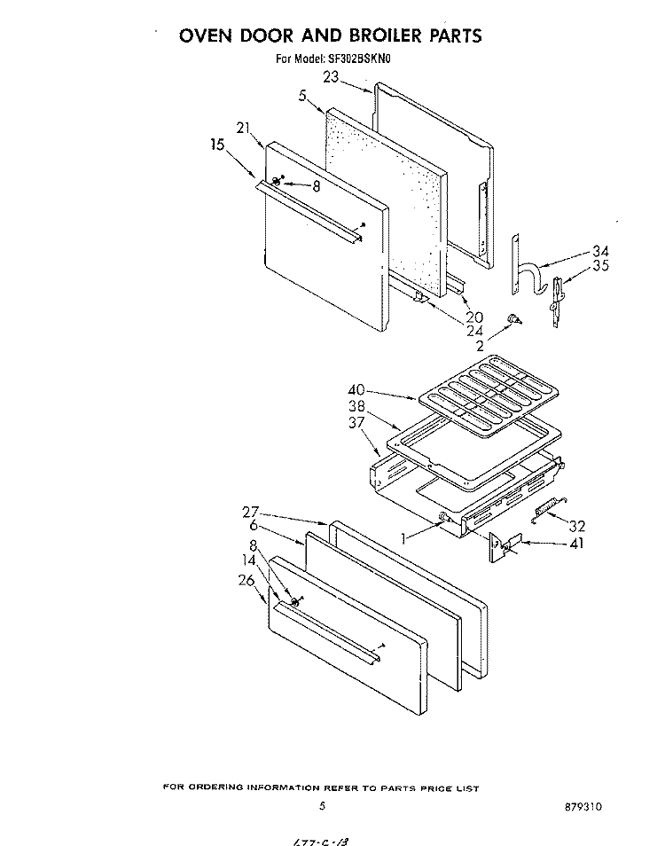 OVEN DOOR AND BROILER Diagram and Parts List for SF302BSKN0  Whirlpool Range