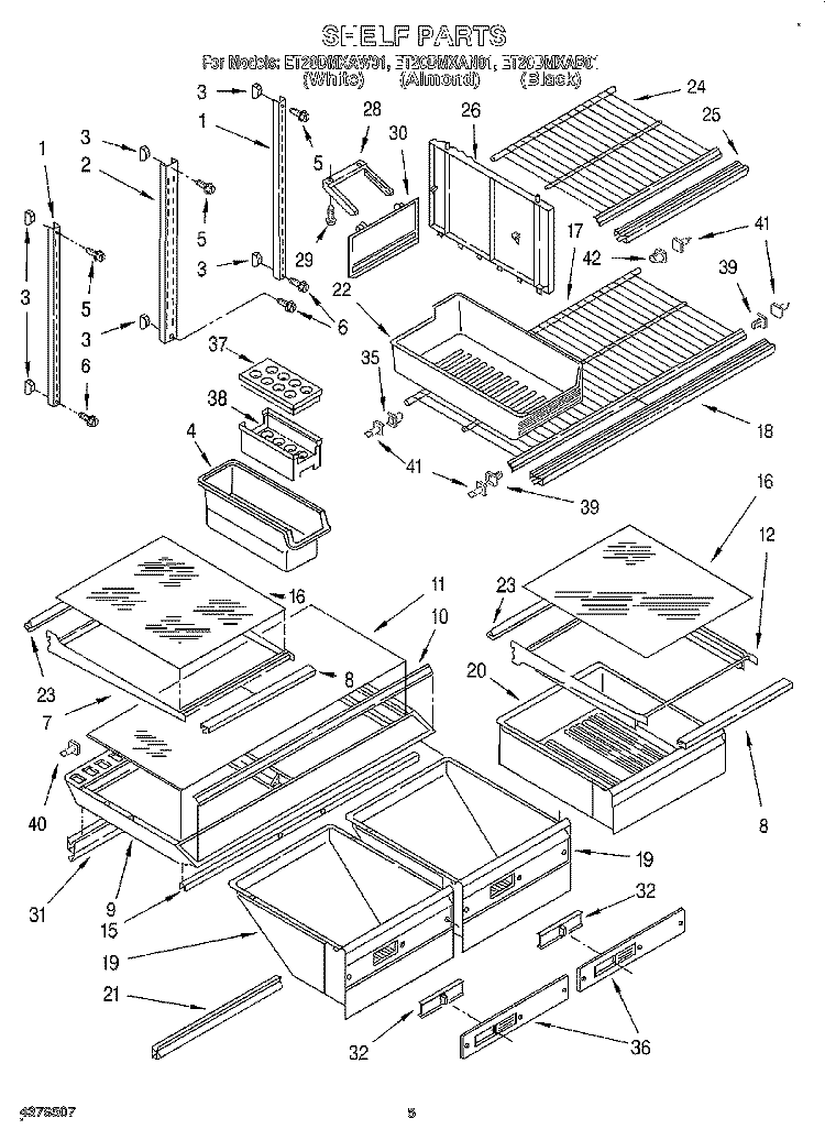 SHELF, LIT/OPTIONAL Diagram and Parts List for ET20DMXAB01  Whirlpool Refrigerator