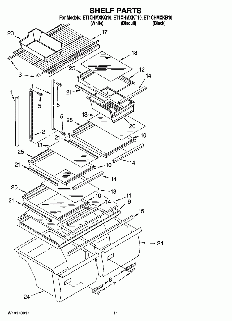 SHELF PARTS, OPTIONAL PARTS Diagram and Parts List for ET1CHMXKB10  Whirlpool Refrigerator