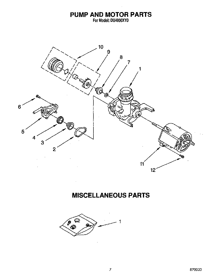 PUMP AND MOTOR, MISCELLANEOUS Diagram and Parts List for DU4000XY0  Whirlpool Dishwasher