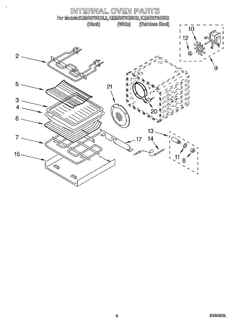 INTERNAL OVEN Diagram and Parts List for KEMS378GBL2  KitchenAid Microwave Oven Combo