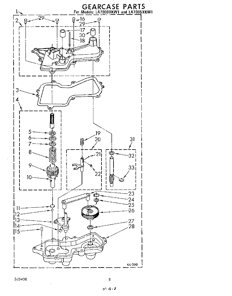 GEARCASE Diagram and Parts List for LA7000XKW1  Whirlpool Washer