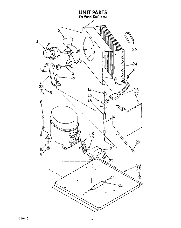 UNIT Diagram and Parts List for KUIS185S1  KitchenAid Ice Maker