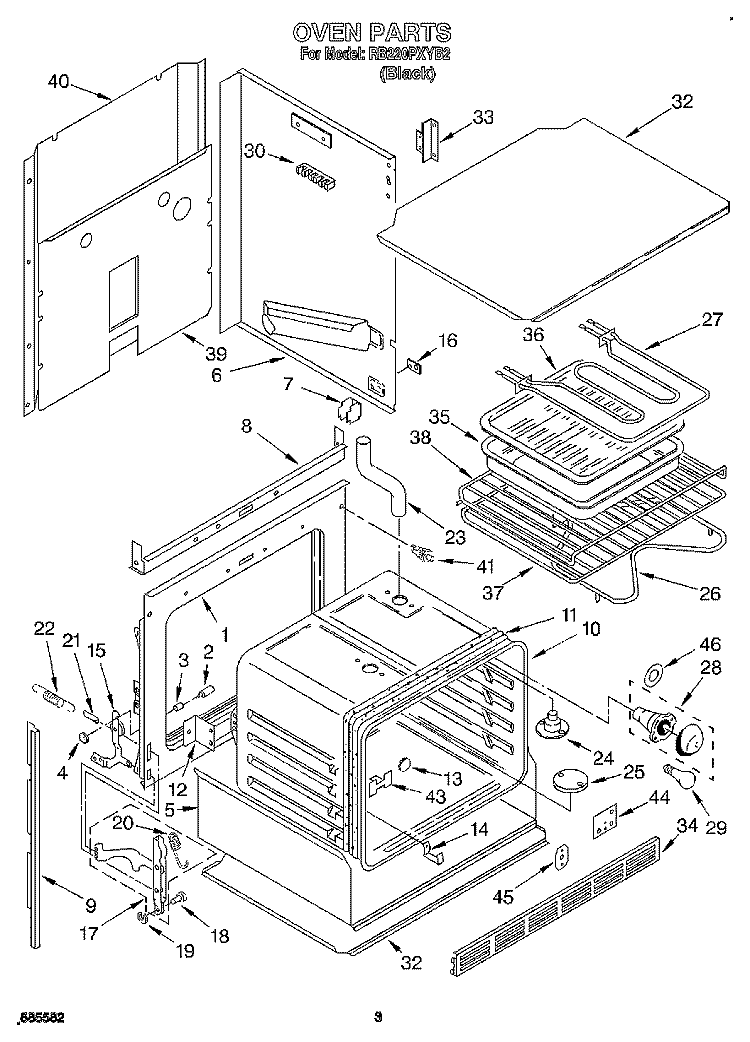 OVEN, LITERATURE Diagram and Parts List for RB220PXYB2  Whirlpool Wall Oven