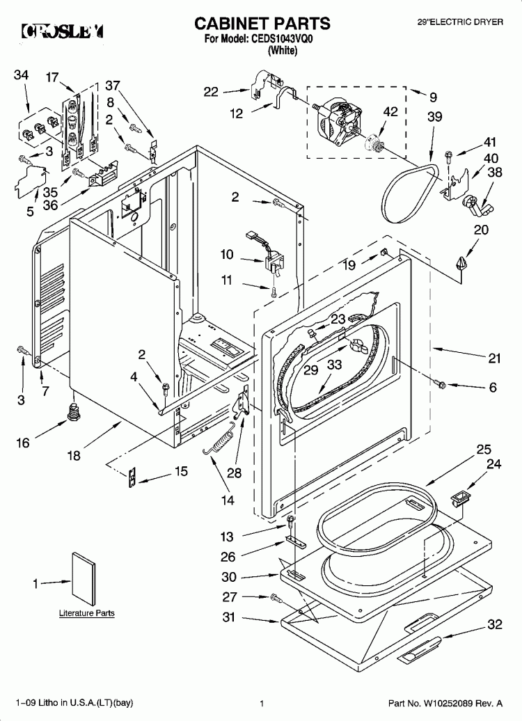 CABINET PARTS Diagram and Parts List for CEDS1043VQ0  Crosley Dryer