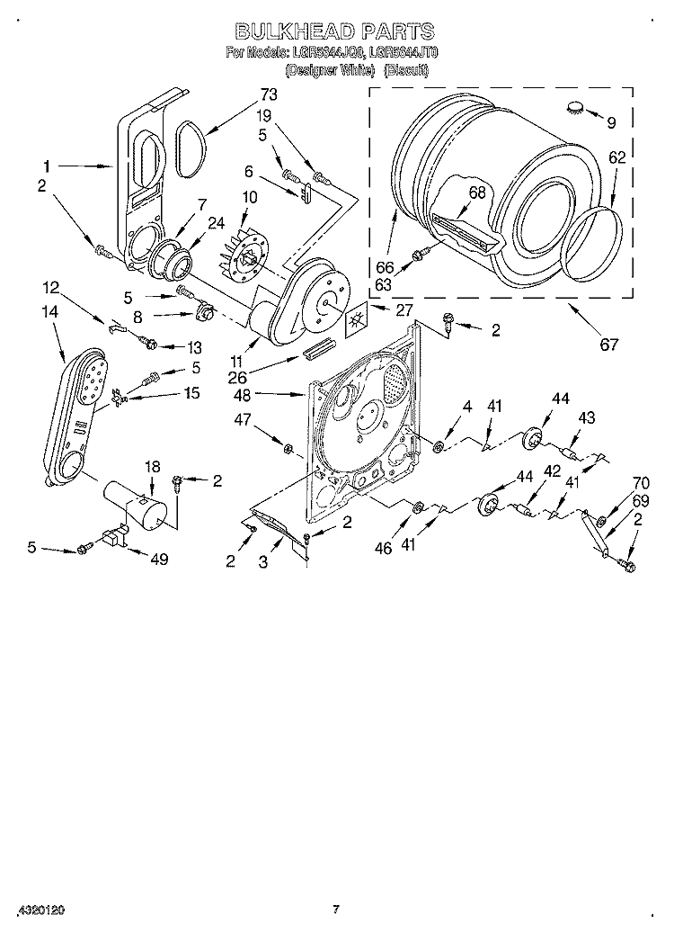 BULKHEAD Diagram and Parts List for LGR5644JT0  Whirlpool Dryer