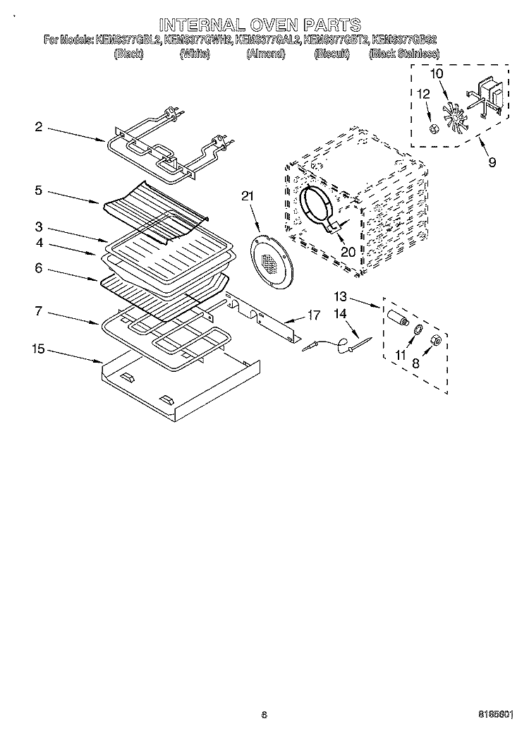 INTERNAL OVEN Diagram and Parts List for KEMS377GBL2  KitchenAid Microwave Oven Combo