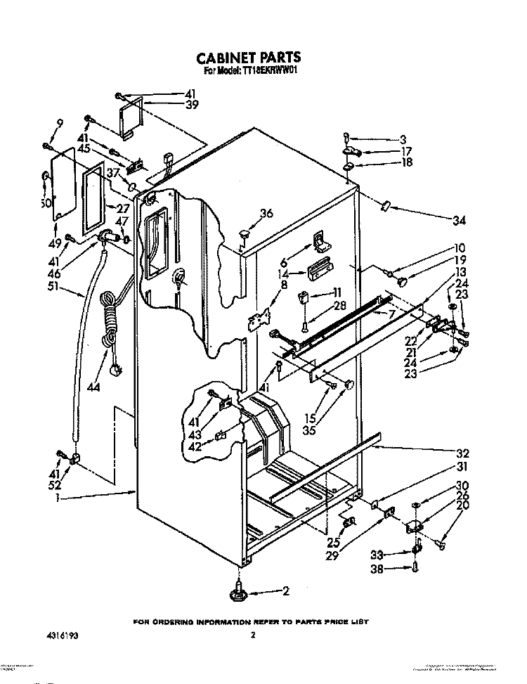 CABINET Diagram and Parts List for TT18EKRWW01  Estate Refrigerator