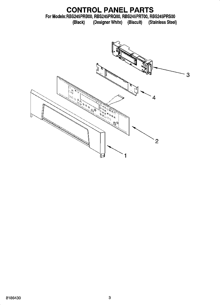 CONTROL PANEL PARTS Diagram and Parts List for RBS245PRB00  Whirlpool Wall Oven