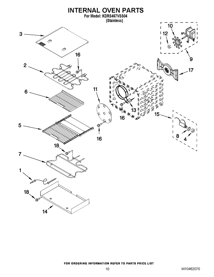 INTERNAL OVEN PARTS Diagram and Parts List for KDRS467VSS04  KitchenAid Range