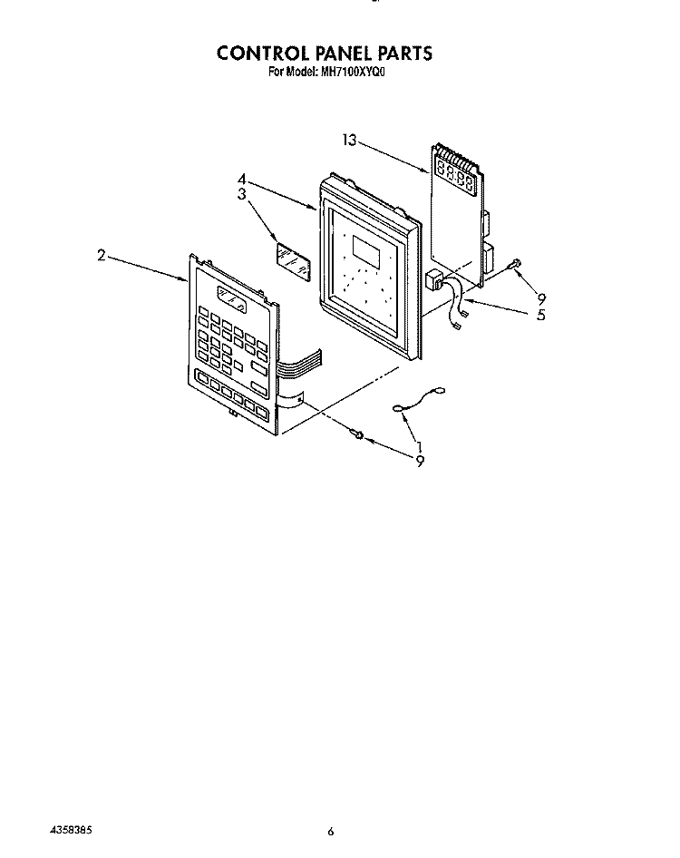 CONTROL PANEL Diagram and Parts List for MH7100XYB0  Whirlpool Microwave