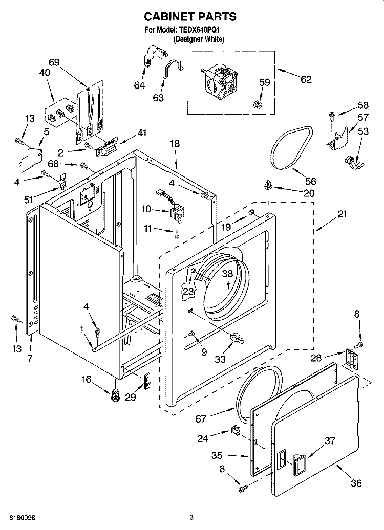 CABINET PARTS Diagram and Parts List for TEDX640PQ1  Estate Dryer