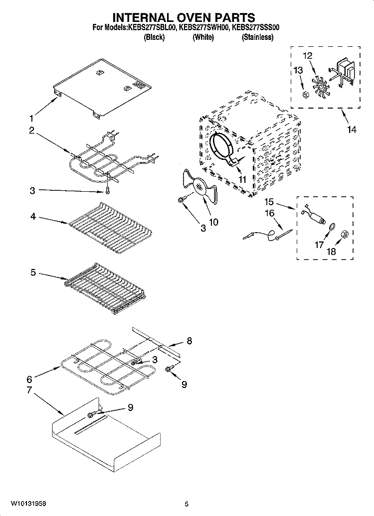 INTERNAL OVEN PARTS Diagram and Parts List for KEBS277SBL00  KitchenAid Wall Oven