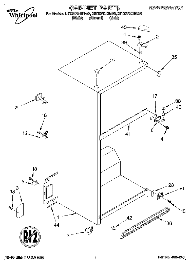 CABINET Diagram and Parts List for 8ET20PKXEG00  Whirlpool Refrigerator