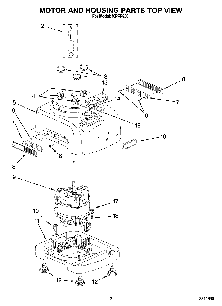 MOTOR AND HOUSING PARTS TOP VIEW Diagram and Parts List for KPFP850  KitchenAid Food Processor