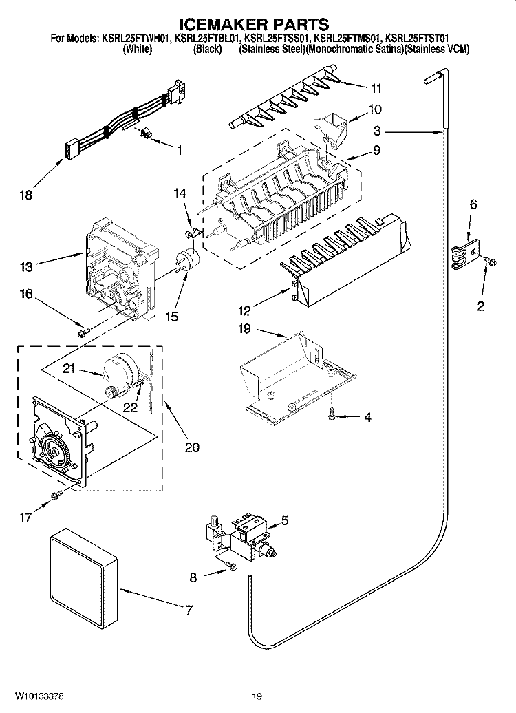 ICEMAKER PARTS, OPTIONAL PARTS (NOT INCLUDED) Diagram and Parts List for KSRL25FTSS01  KitchenAid Refrigerator