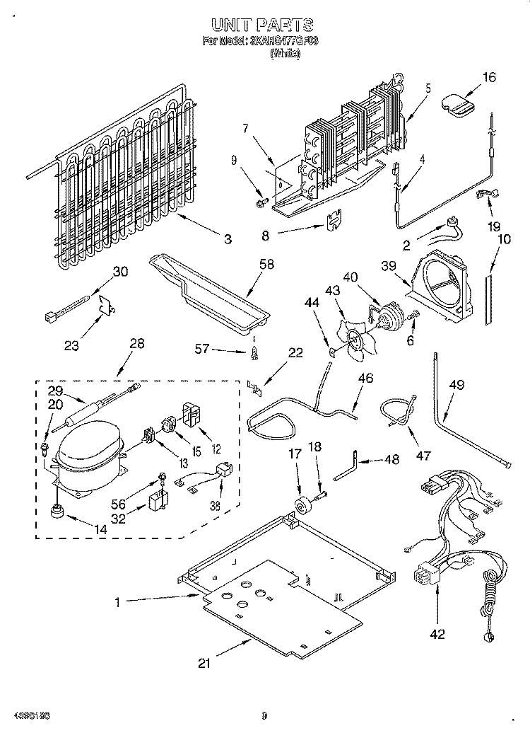 UNIT Diagram and Parts List for 3XARG477GF03  Whirlpool Refrigerator