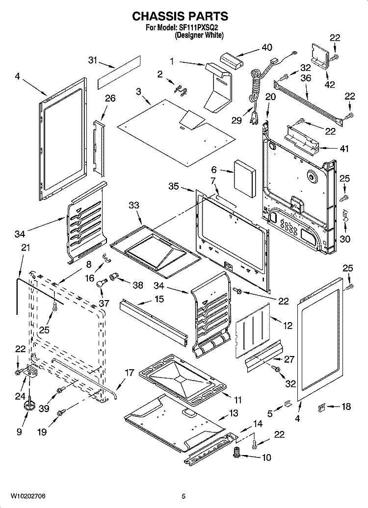 CHASSIS PARTS Diagram and Parts List for SF111PXSQ2  Whirlpool Range