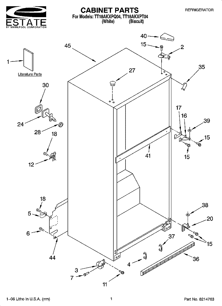 CABINET PARTS Diagram and Parts List for TT18AKXPQ04  Estate Refrigerator