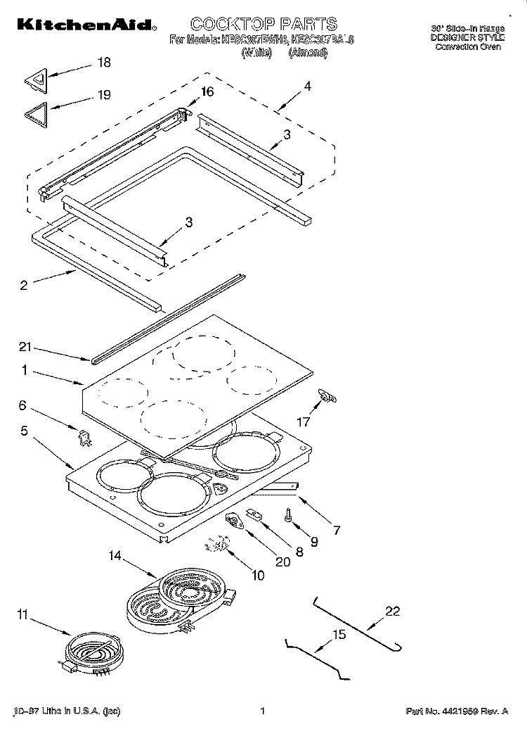 COOKTOP Diagram and Parts List for KESC307BAL6  KitchenAid Range