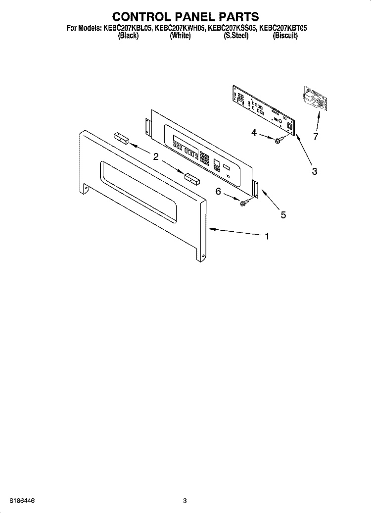 CONTROL PANEL PARTS Diagram and Parts List for KEBC207KBT05  KitchenAid Wall Oven