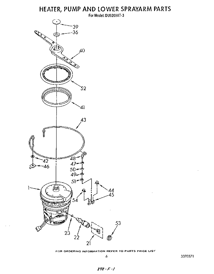 HEATER, PUMP AND LOWER SPRAYARM Diagram and Parts List for DU9200XT3  Whirlpool Dishwasher