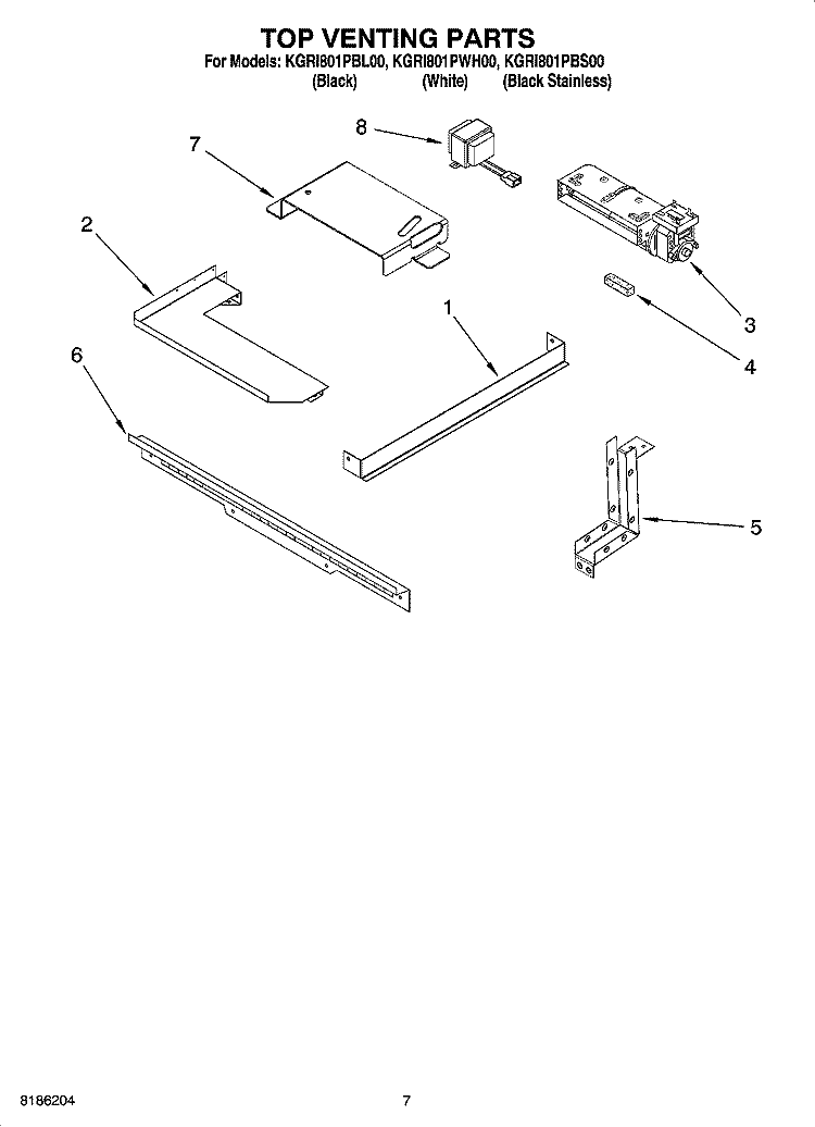 TOP VENTING PARTS Diagram and Parts List for KGRI801PBL00  KitchenAid Range