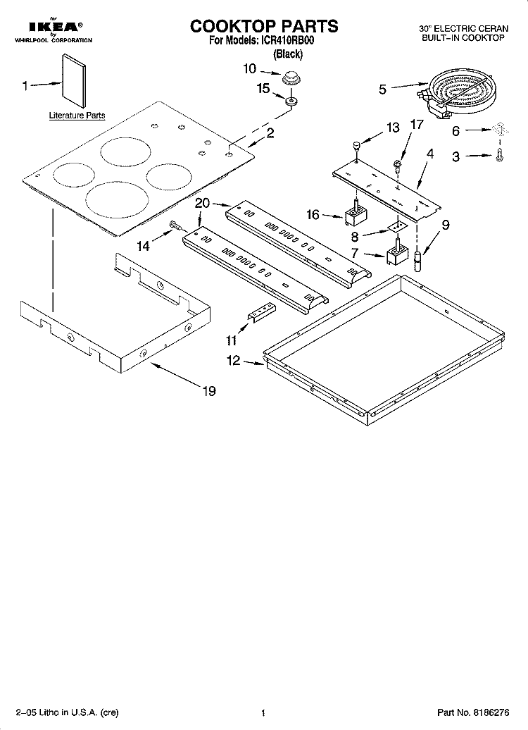 COOKTOP PARTS Diagram and Parts List for ICR410RB00  Whirlpool Cooktop