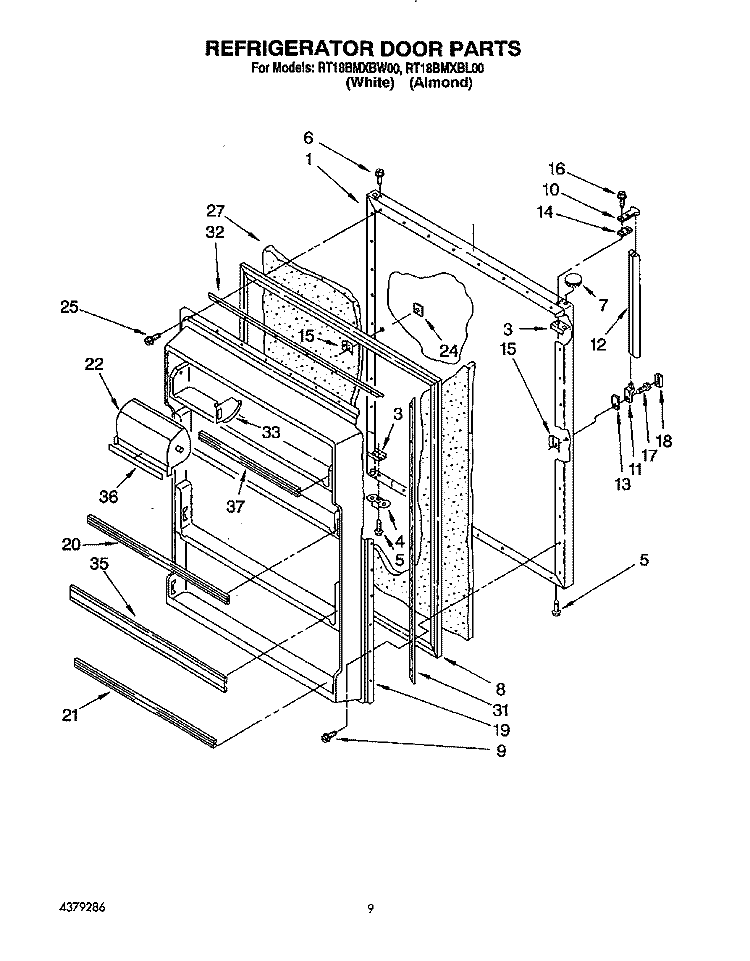 REFRIGERATOR DOOR Diagram and Parts List for RT18BMXBL00  Roper Refrigerator