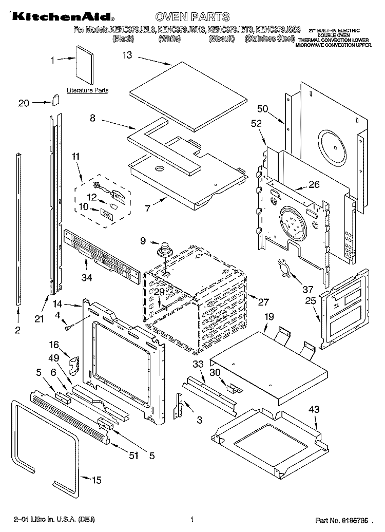 OVEN, LITERATURE Diagram and Parts List for KEHC379JBL3  KitchenAid Microwave Oven Combo