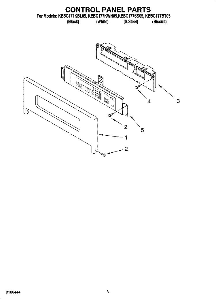 CONTROL PANEL PARTS Diagram and Parts List for KEBC177BT05  KitchenAid Wall Oven