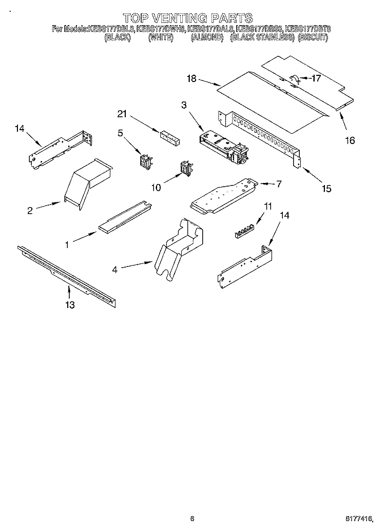 TOP VENTING, OPTIONAL Diagram and Parts List for KEBS177DAL8  KitchenAid Wall Oven