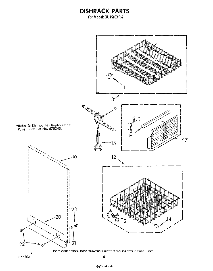 DISHRACK Diagram and Parts List for DU4500XR2  Whirlpool Dishwasher