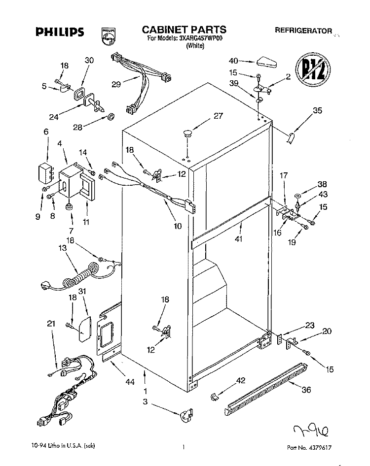 CABINET Diagram and Parts List for 3XARG457WP00  Whirlpool Refrigerator