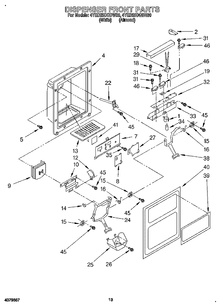 DISPENSER FRONT Diagram and Parts List for 4YED25DQDN00  Whirlpool Refrigerator