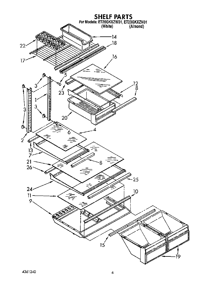 SHELF Diagram and Parts List for ET20GKXZN01  Whirlpool Refrigerator