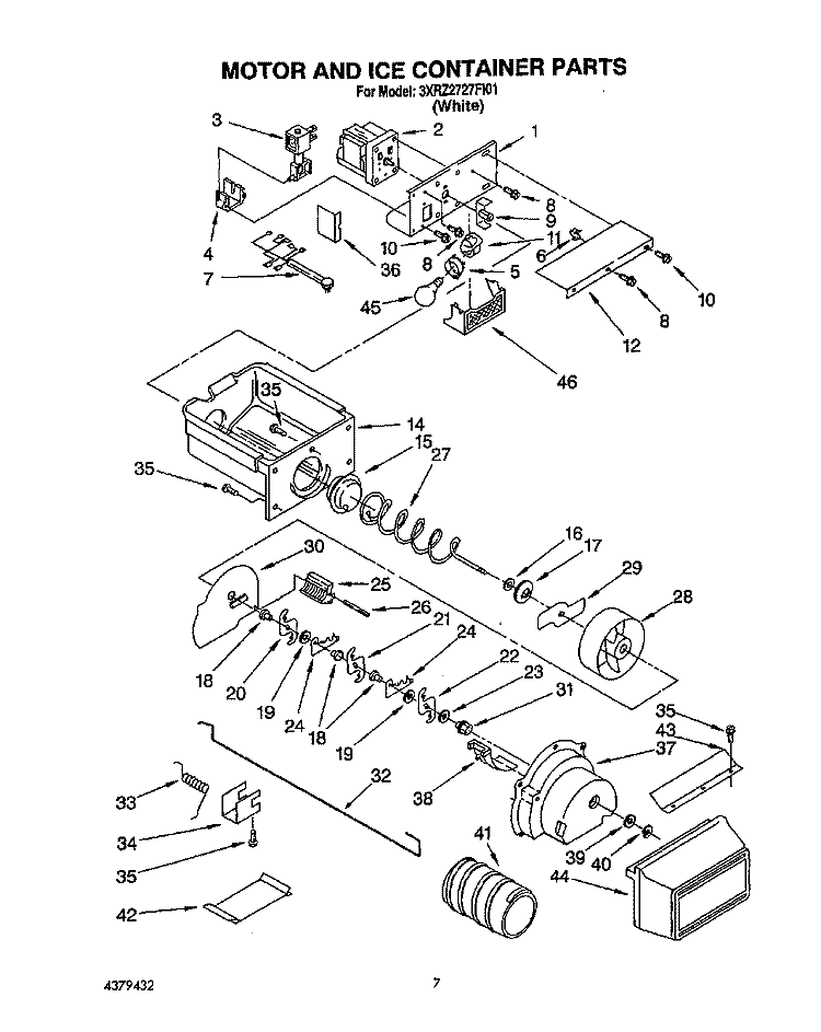 MOTOR AND ICE CONTAINER Diagram and Parts List for 3XRZ2727FI01  Whirlpool Refrigerator