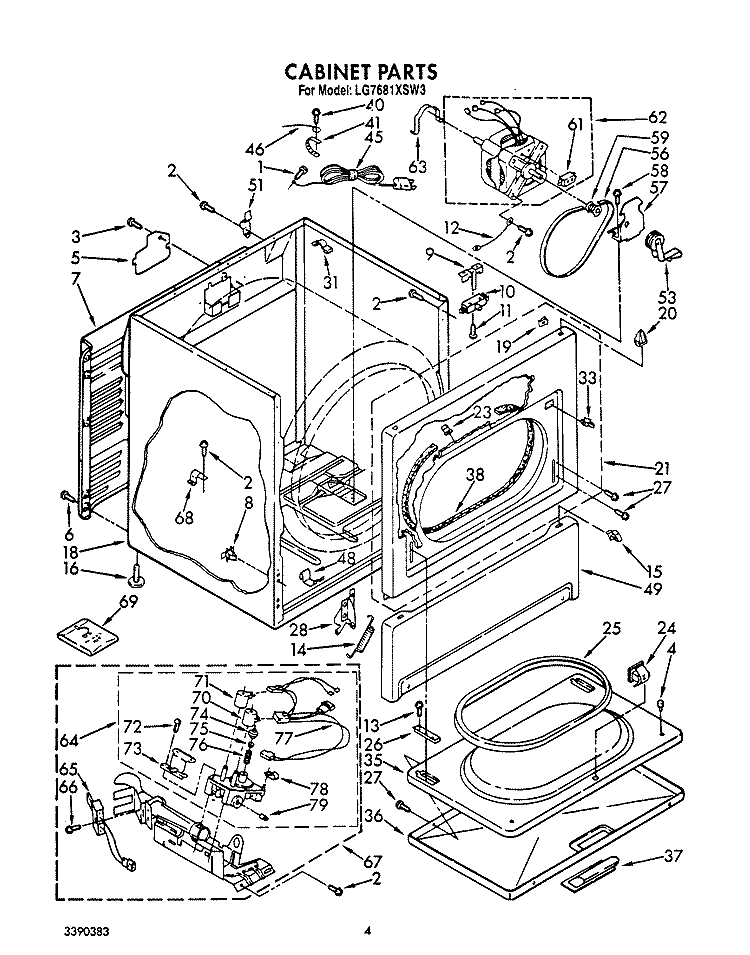 CABINET Diagram and Parts List for LG7681XSW3  Whirlpool Dryer