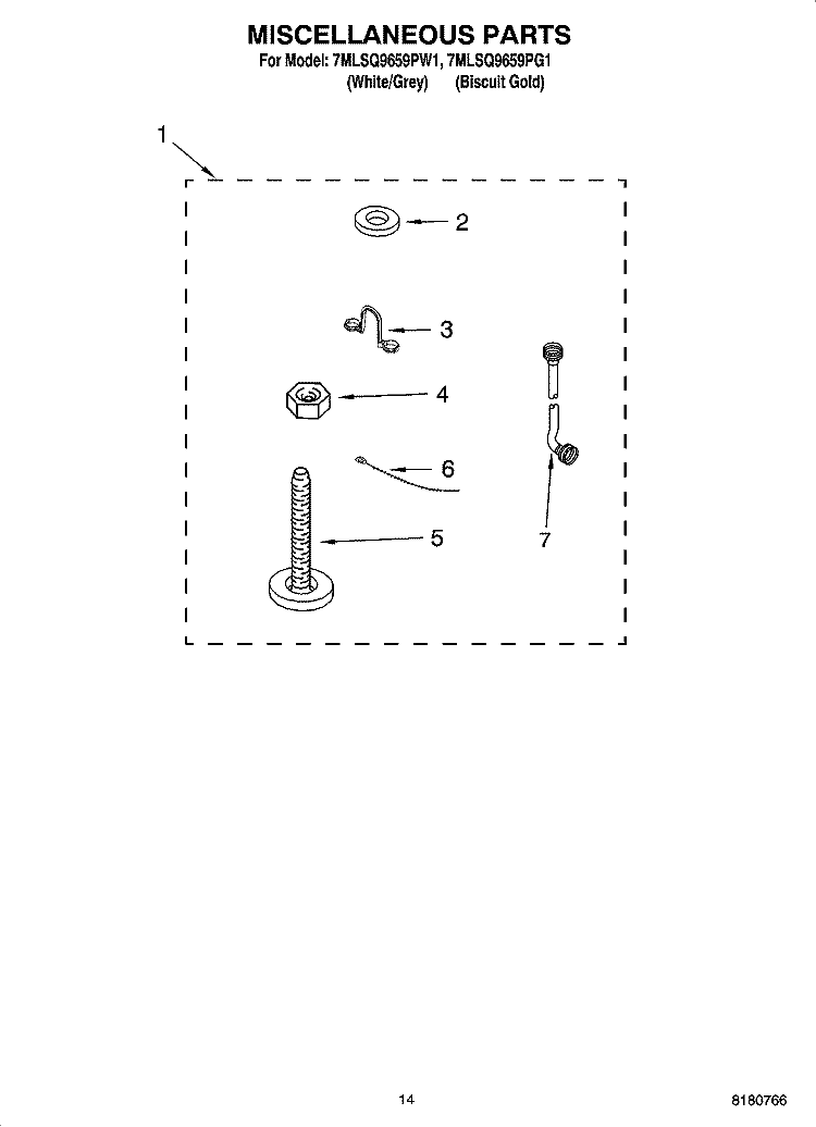 MISCELLANEOUS  PARTS, OPTIONAL PARTS (NOT INCLUDED) Diagram and Parts List for 7MLSQ9659PG1  Whirlpool Washer