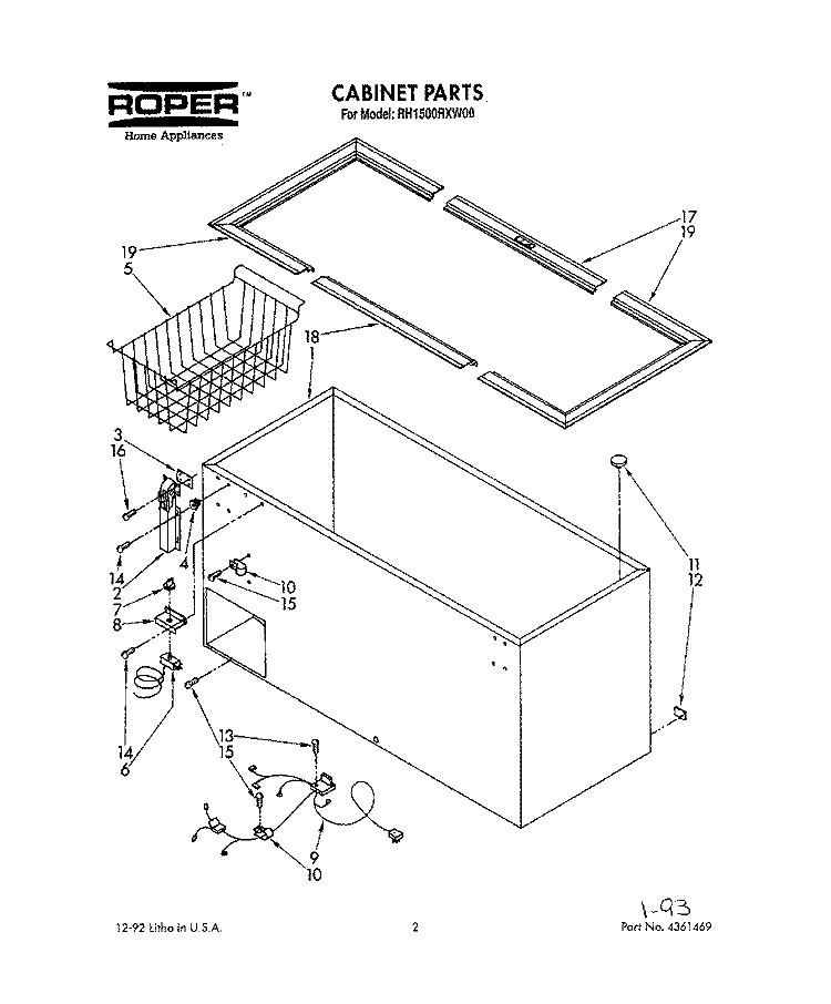 SECTION Diagram and Parts List for RH1500RXW00  Roper Freezer