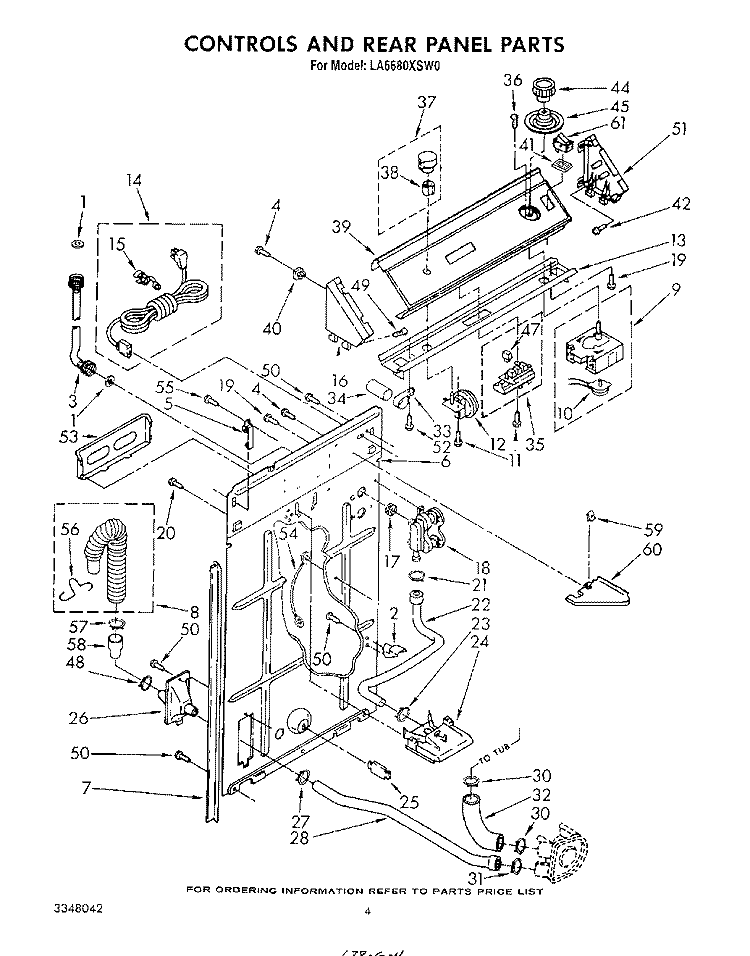 CONTROLS AND REAR PANEL Diagram and Parts List for LA6680XSW0  Whirlpool Washer