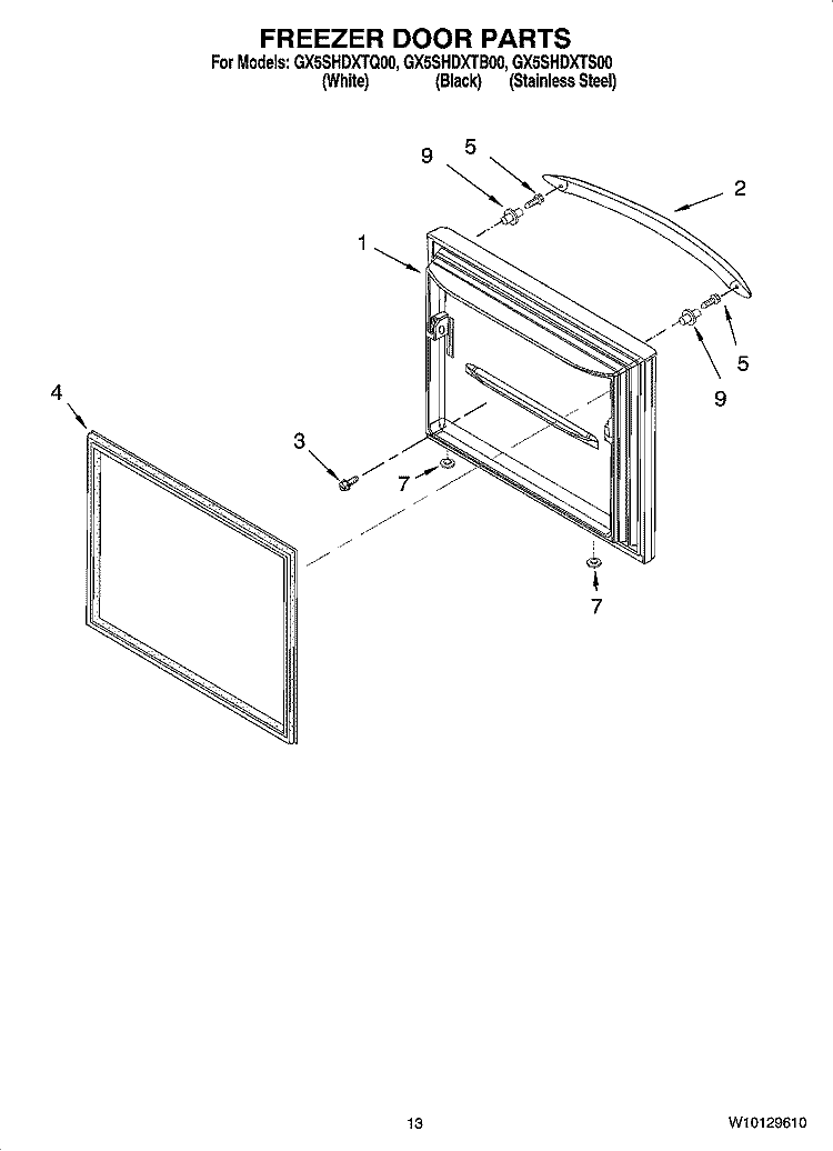 FREEZER DOOR PARTS Diagram and Parts List for GX5SHDXTB00  Whirlpool Refrigerator