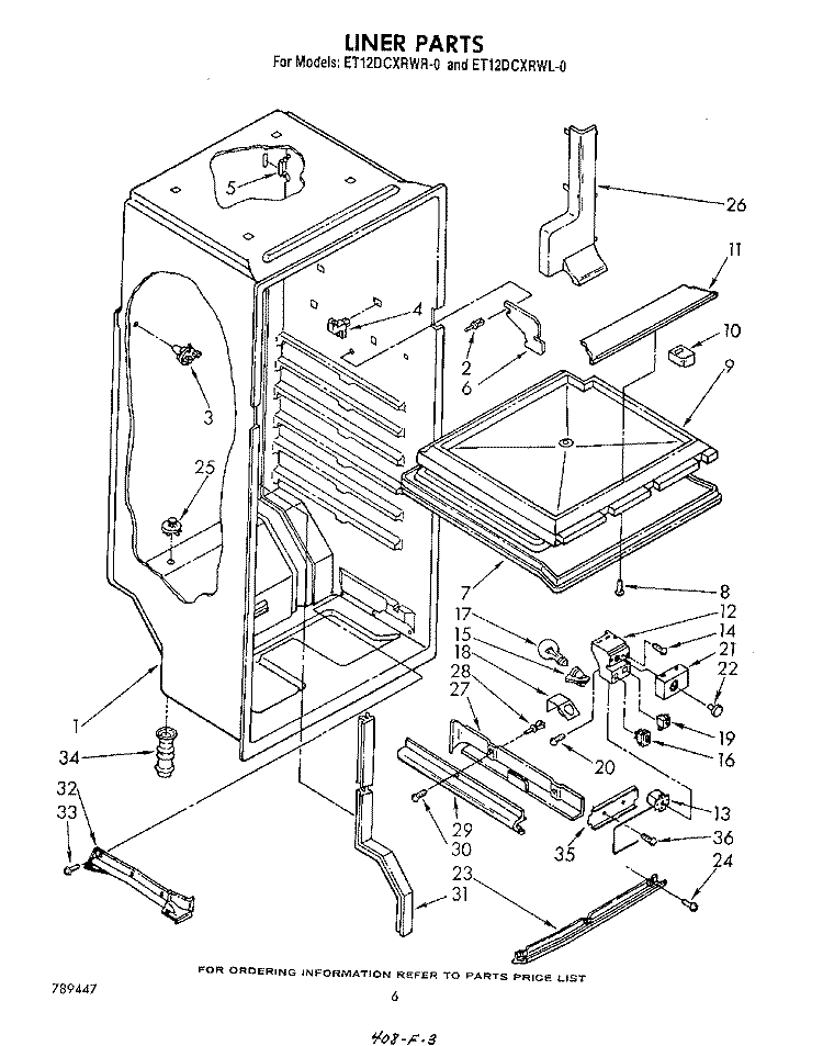 LINER , LIT/OPTIONAL Diagram and Parts List for ET12DCXRWR0  Whirlpool Refrigerator