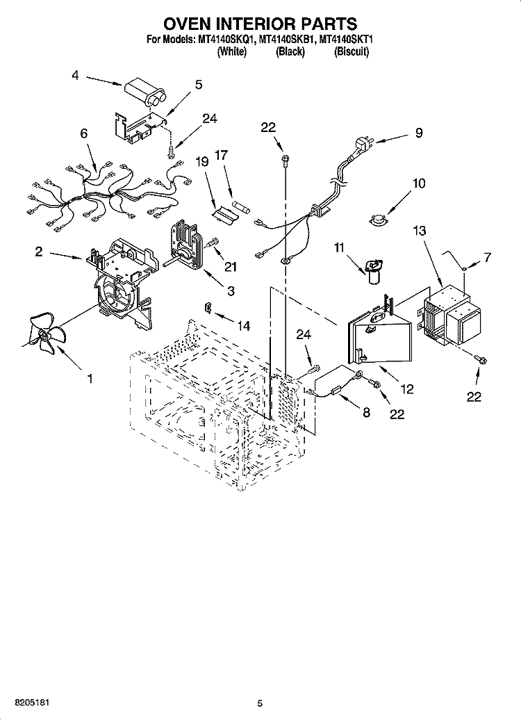 OVEN INTERIOR PARTS Diagram and Parts List for MT4140SKQ1  Whirlpool Microwave