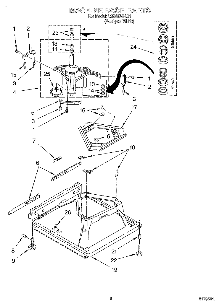 MACHINE BASE Diagram and Parts List for LSQ8520JQ1  Whirlpool Washer