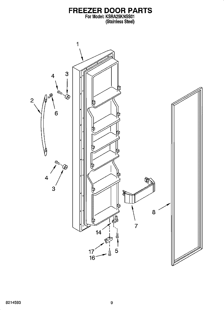 FREEZER DOOR PARTS Diagram and Parts List for KSRA25KNSS01  KitchenAid Refrigerator