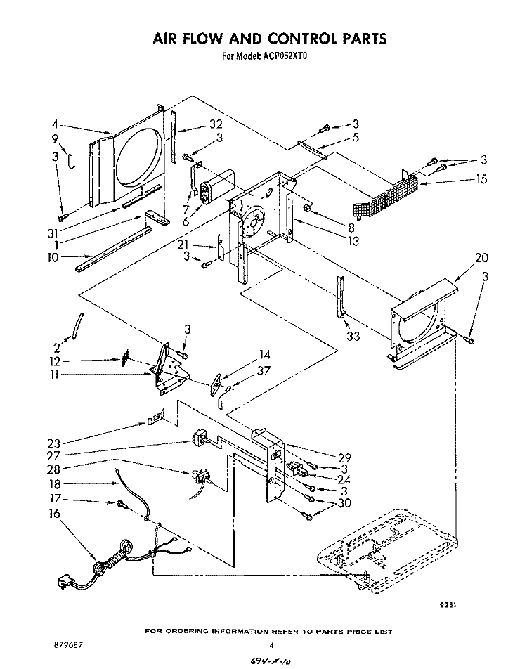 AIRFLOW AND CONTROL Diagram and Parts List for ACP052XT0  Whirlpool Air Conditioner