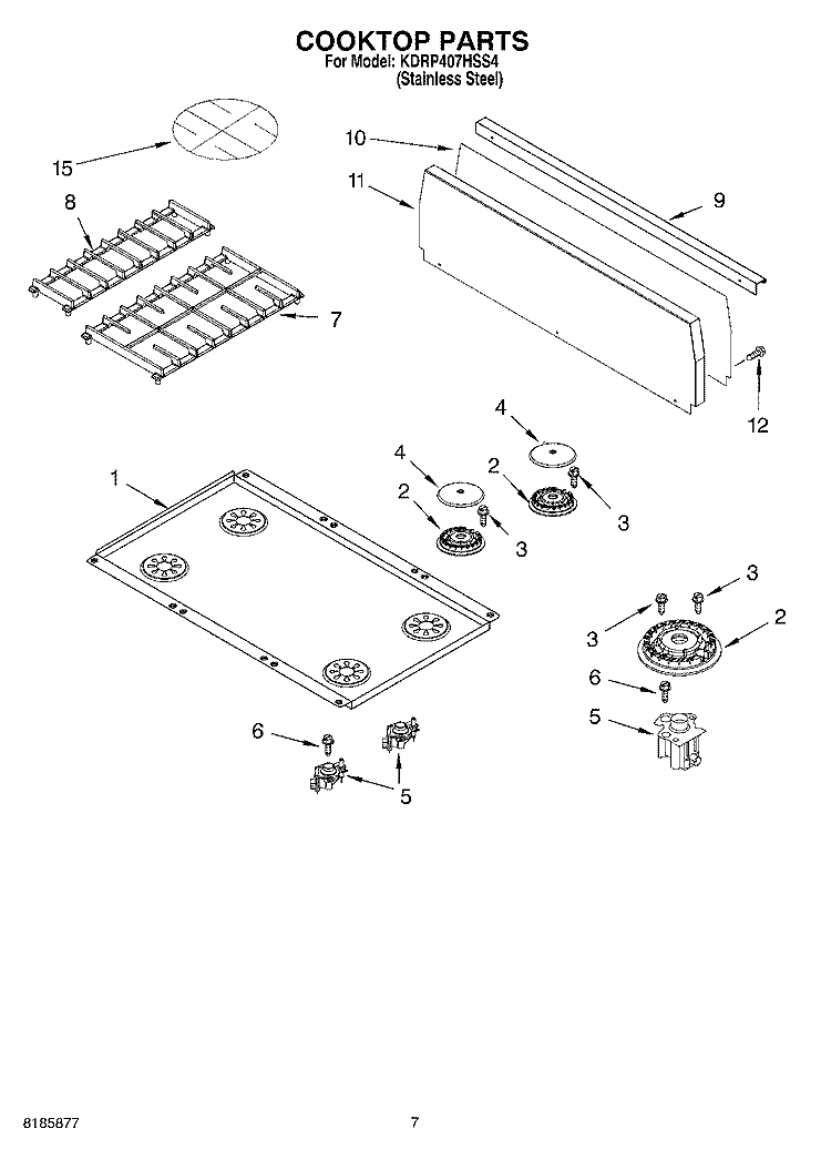 COOKTOP Diagram and Parts List for KDRP407HSS4  KitchenAid Range