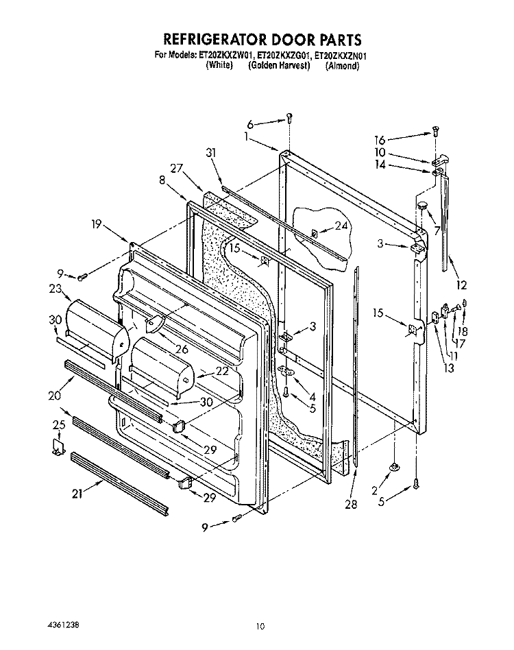 REFRIGERATOR DOOR, LIT/OPTIONAL Diagram and Parts List for ET20ZKXZG01  Whirlpool Refrigerator